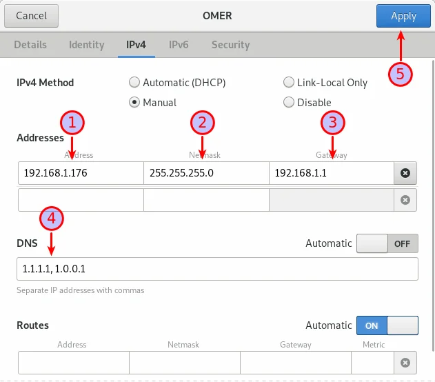 Linux Gnome Masaüstü Ortamında Statik IP ve DNS Ayarları 7 - Linux XFCE ve GNOME Masaüstü Ortamlarında Statik IP ve DNS Ayarları!