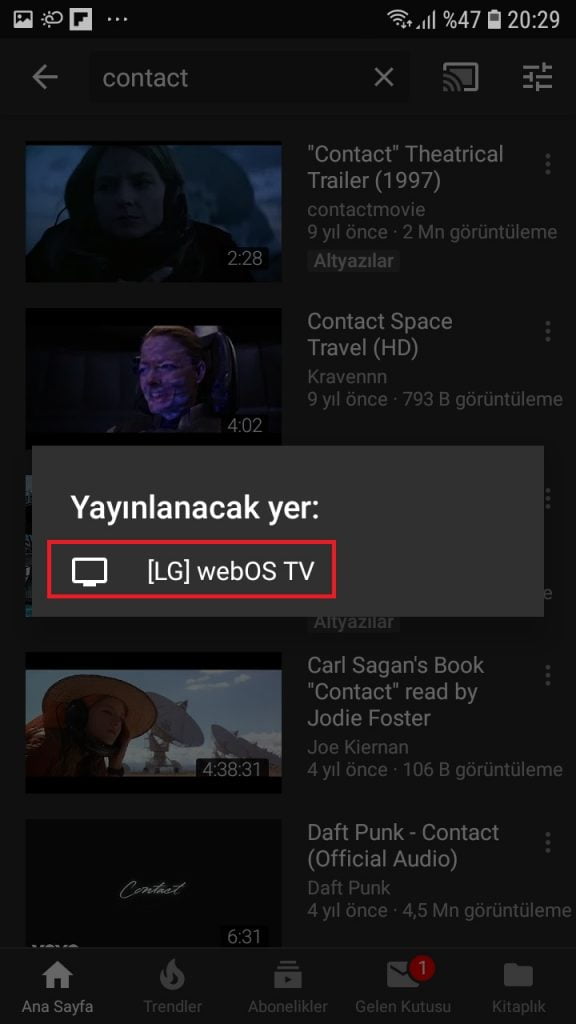 Android ve iOS YouTube Uygulaması ile LG webOS Smart TVde Ekran Paylaşımı 6