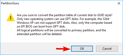 Veri kaybı olmadan MBRyi GPT diskine dönüştürme 11