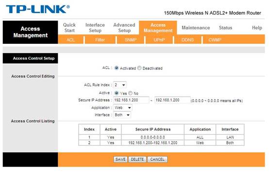 TP LINK ADSL2 Modemde Erişim Yönetimi ACL Ayarları 1