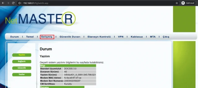 Netmaster Infinity 401 Modem Port Açma İşlem Adımları
