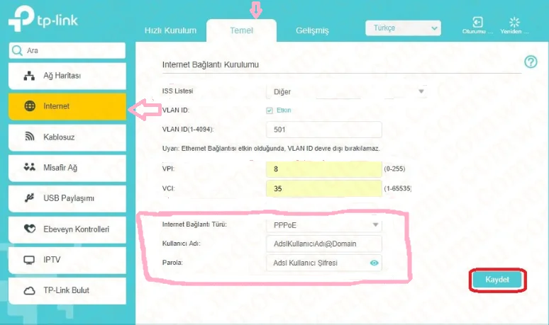 5 KULLANICI ADI ŞİFRE - tp-link-archer-vr2800 kablosuz modem kurulumu