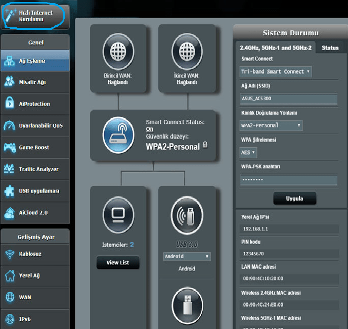 Asus DSL-AC88U Kablosuz Hızlı Kurulum