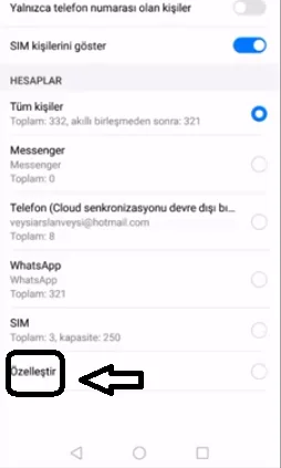 Huawei P20 Lite telefonda rehber ayarları