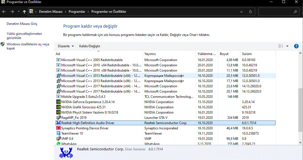 ses3 1 - Realtek ses Sürücüsü Yeniden Yükleme