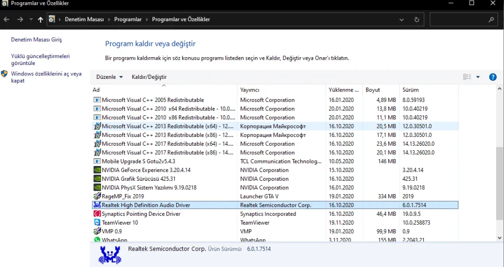 ses3 1 - Realtek ses Sürücüsü Yeniden Yükleme