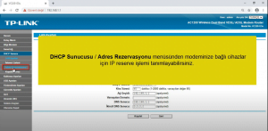 Ekran Alintisi 2 - TP-Link AC1200 VC220-G3u DHCP Yerel IP Adresi Rezervasyon Kurulumu