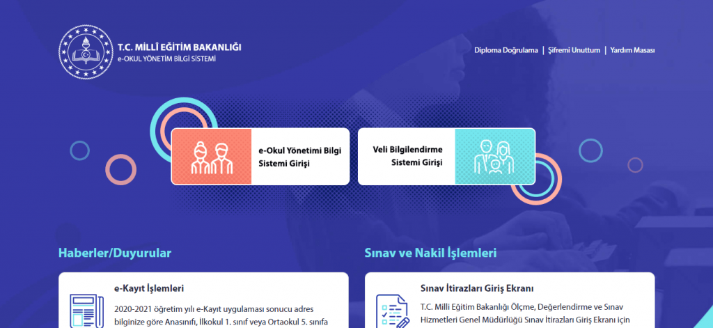 e-Okul veli bilgilendirme sistemi giriş ekranı