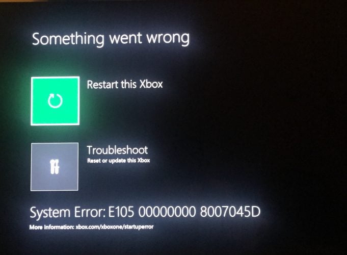 Ошибка e105 xbox one