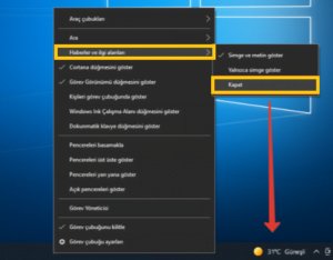 1 2 - Windows 10 Görev Çubugundaki Hava Durumu Simgesini Kaldırma