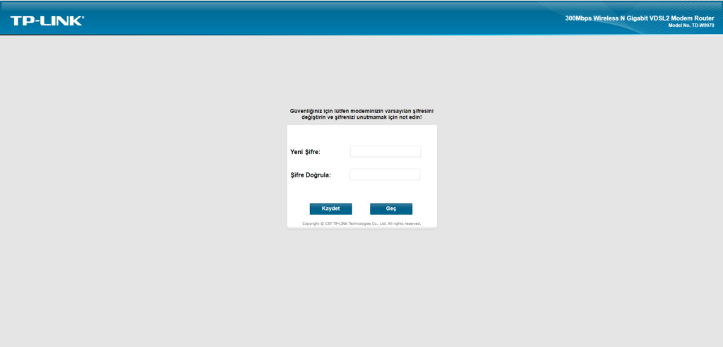 Tp-Link TD-W9970 Şifre ekranı