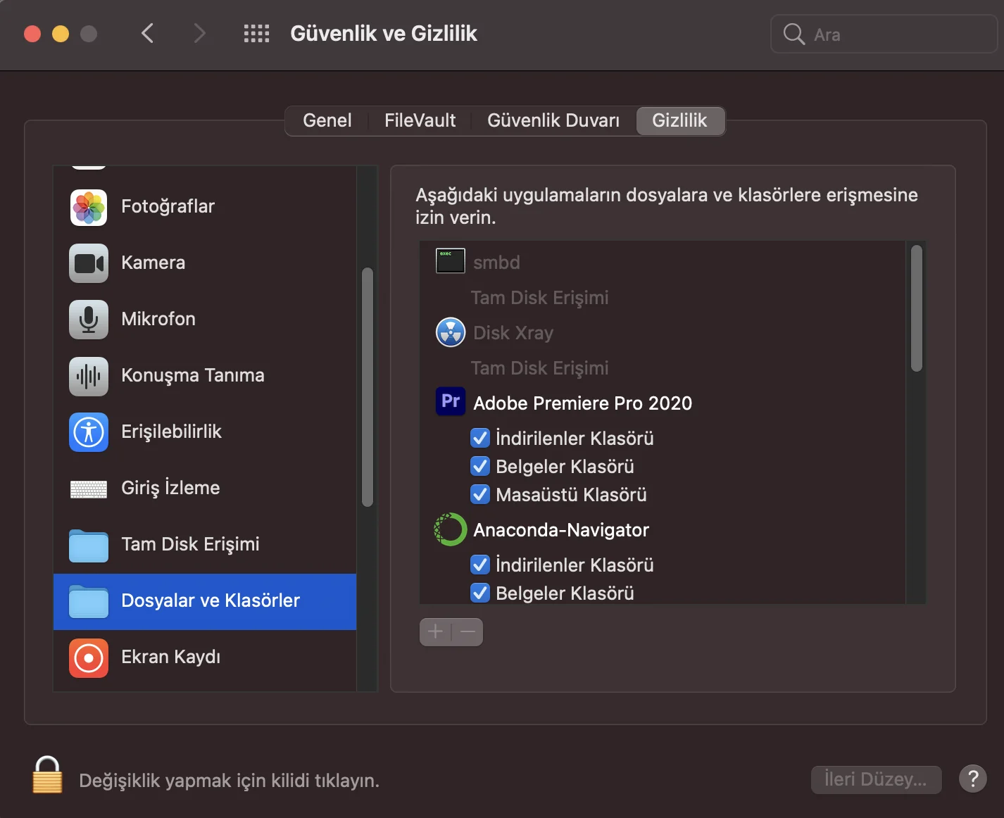 Ekran Resmi 2021 08 29 18.10.15 - BigSur Hangi Uygulamaların Dosyalarımıza Erişimi Var