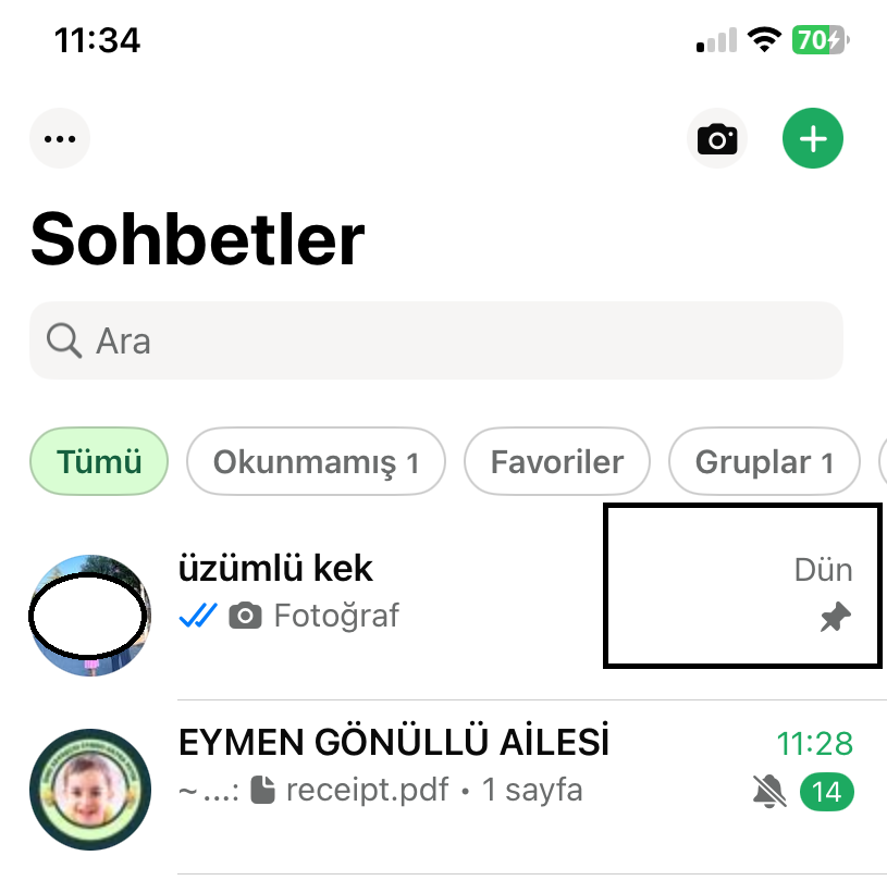 WhatsApp sohbet sabitleme