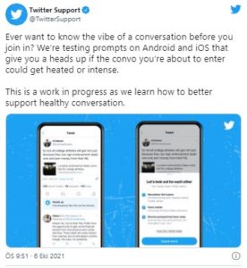twitter resim 2 1 - Twitter, Hareketli Konuşmalar Uyarısını Test Ediyor.