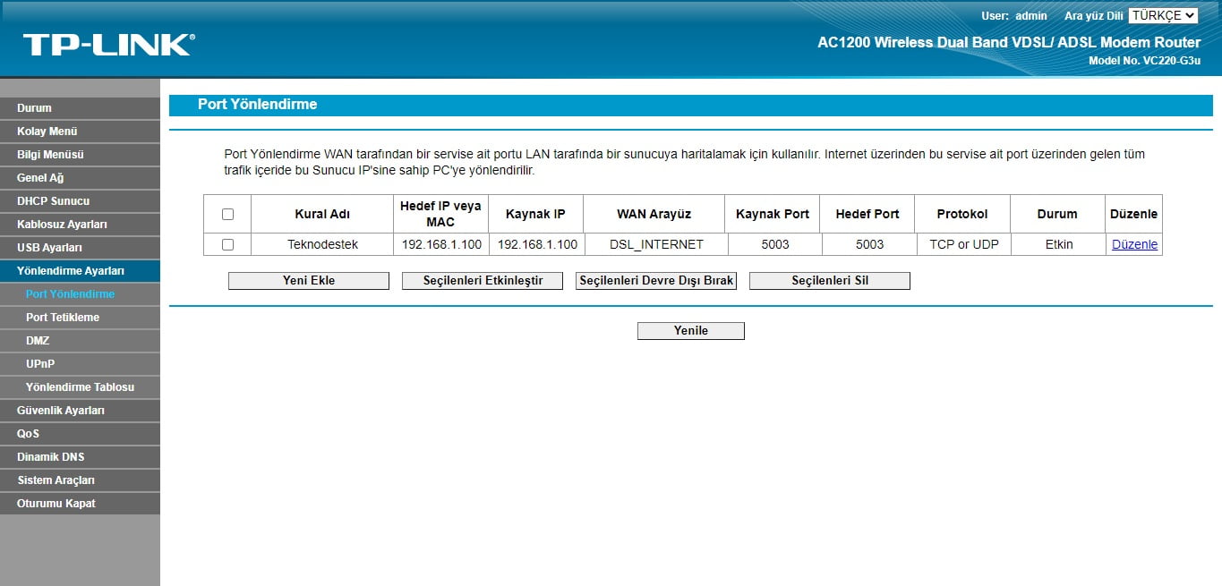 VC220-G3u port açma