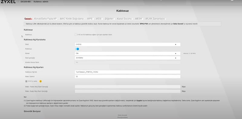 zyxel kablosuz şifre değiştirme