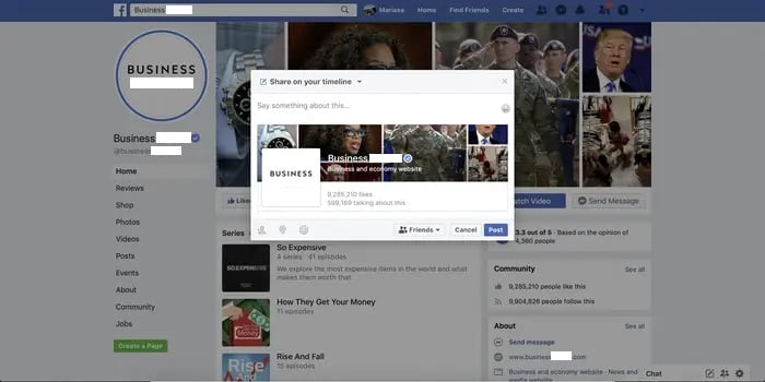 Facebook'ta Bir İşletme Sayfasını Paylaşma