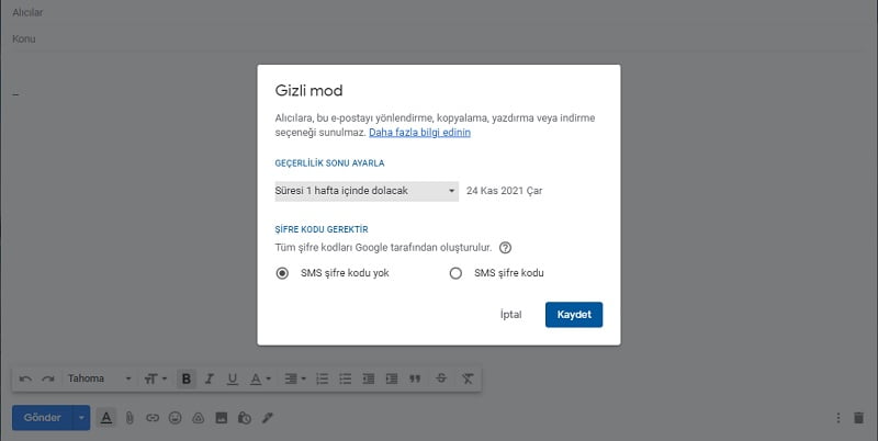 gizli mod gmail