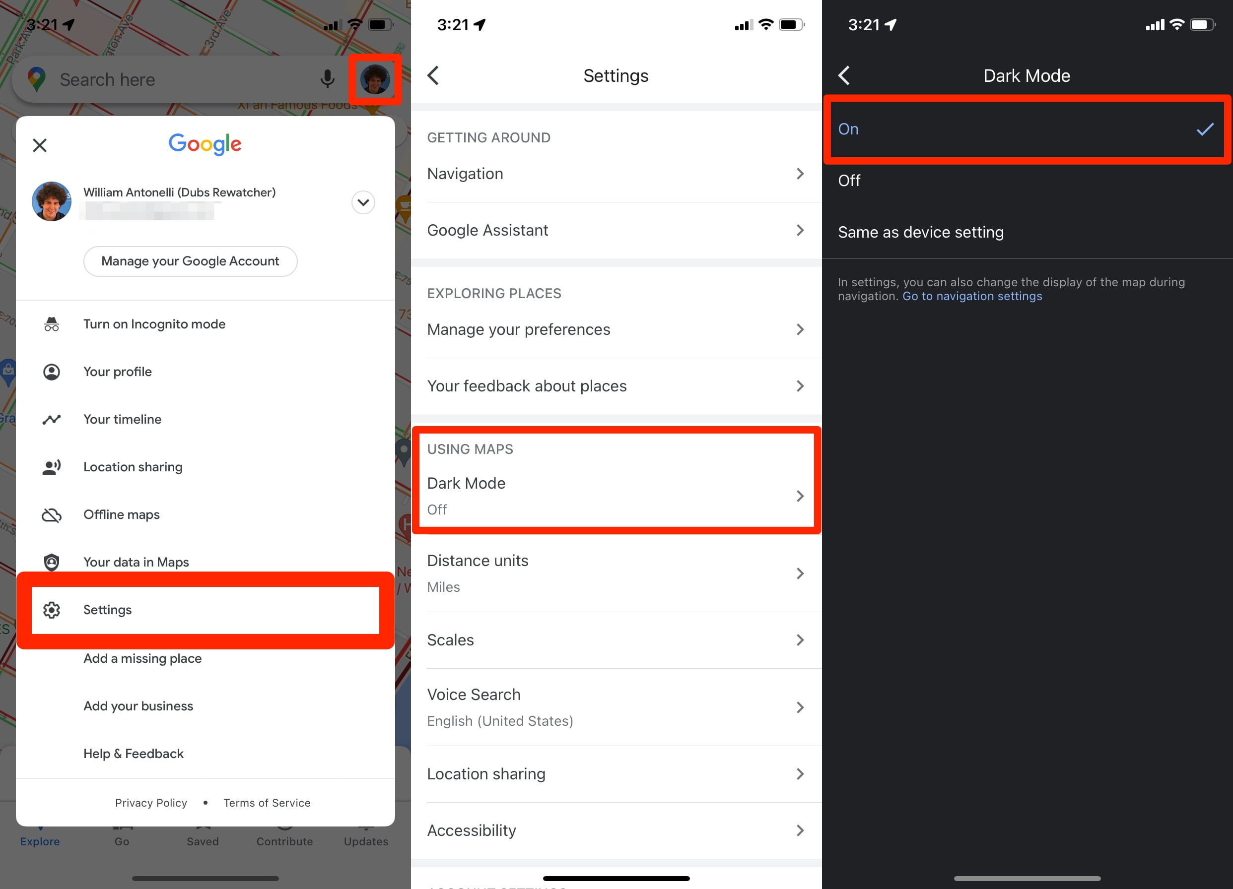 iPhone veya Android Cihazlarda Google Haritalar icin Koyu Mod Nasil Etkinlestirilir 1