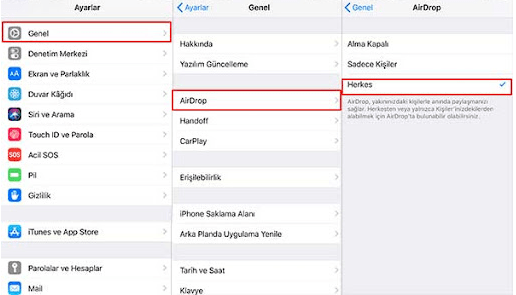 AirDrop Kullanım Yolları AirDrop