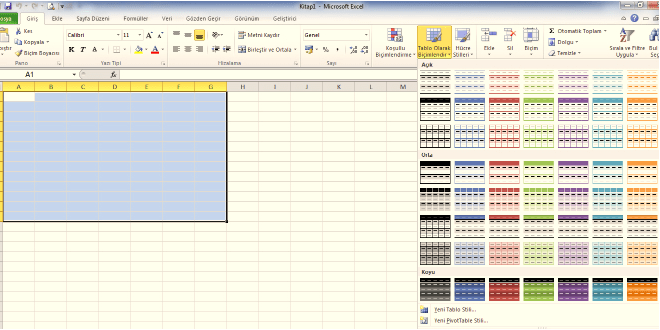 excelde tablo olusturma ve bicimlendirme 2
