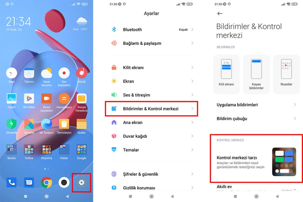xiaomi, kontrol merkezi, bildirim paneli