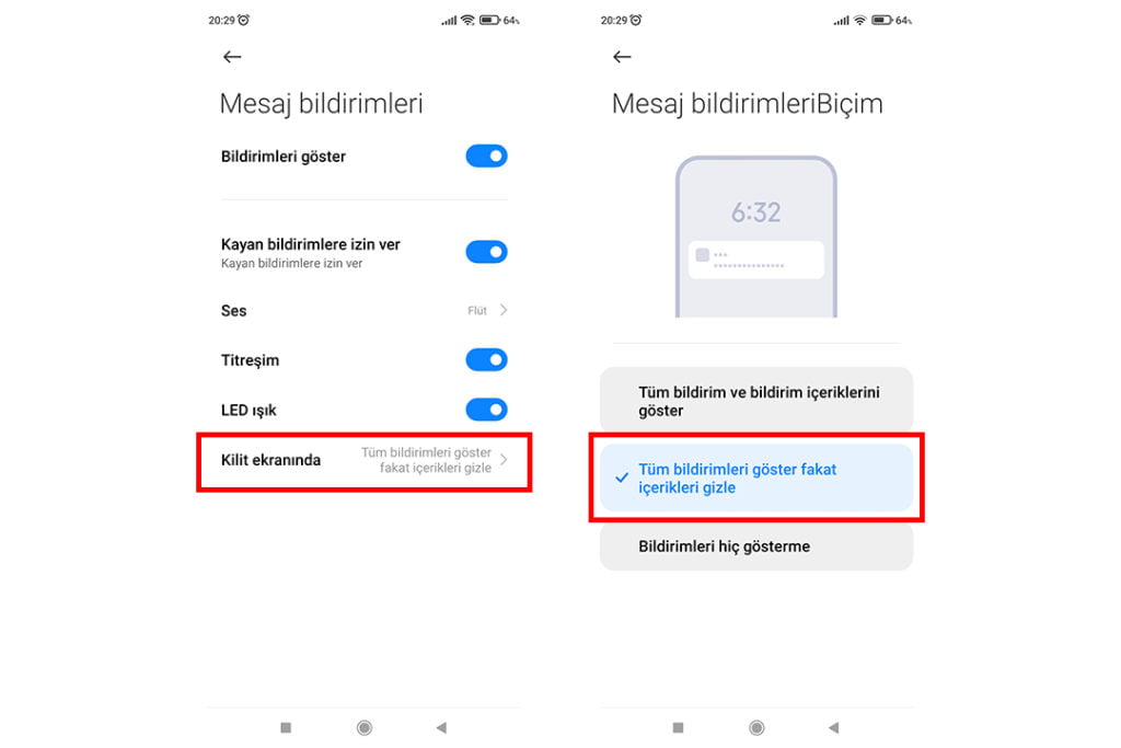 xiaomi,bildirim içeriği gizleme,kilit ekranı