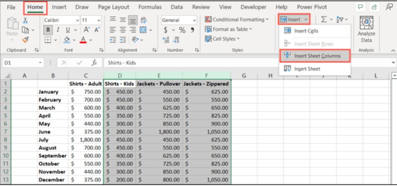 Excel de Sütun ve Satır Ekleme ve Kaldırma