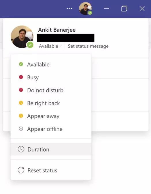Microsoft Teams Durum Ayarları Aktif Görünme