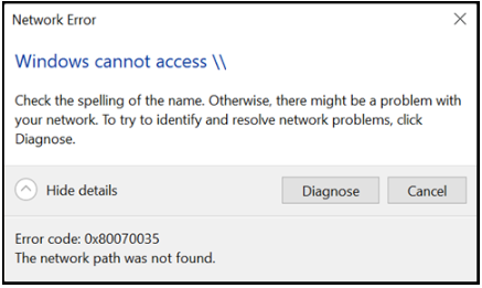 Hata kodu 0x80070035 düzeltme
