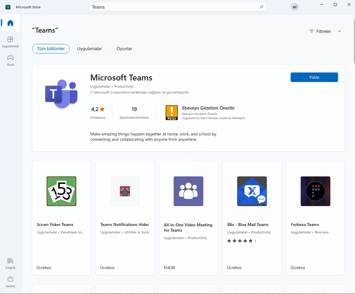 Teams Microsoft Store üzerinden indirilebilmektedir. Teams uygulamasını resmî web sitesi yerine doğrudan Microsoft Store'dan almak ister misiniz