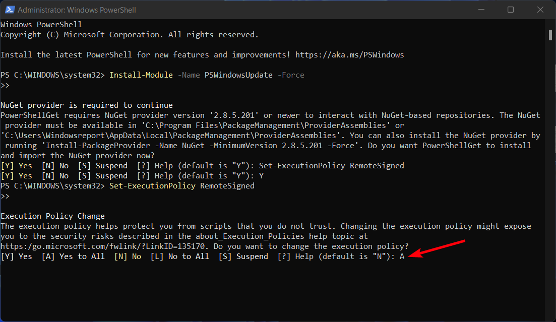 1confirm the execution policy change - Windows 11 Güncellemelerinin Boyutu Nasıl Kontrol Edilir