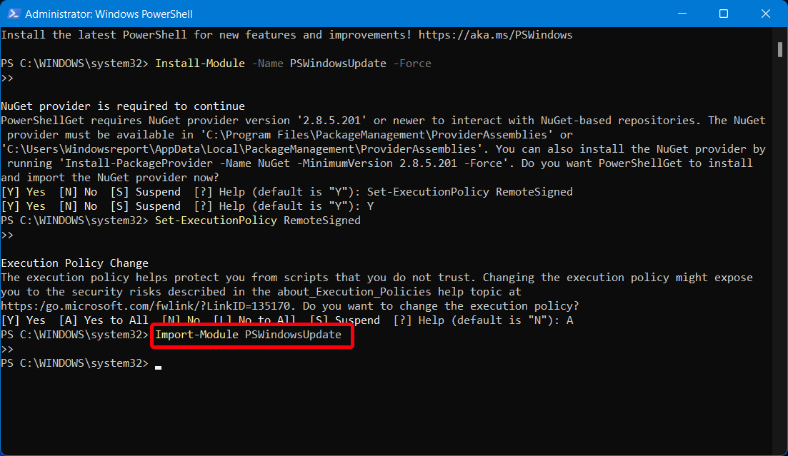 2import the PSWindowsUpdate module - Windows 11 Güncellemelerinin Boyutu Nasıl Kontrol Edilir