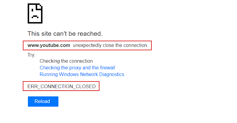 ERR_CONNECTION_CLOSED hatası Chrome ekranı