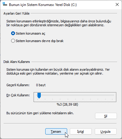 Windows 11 Sistem Geri Yüklemeyi Açma