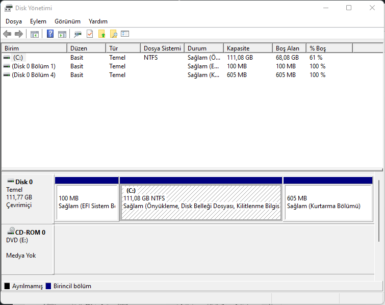 Windows 11 Disk Yönetimi ile Dirk Bölme ve Birleştirme