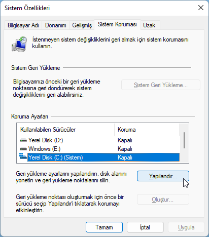 Windows 11 Sistem Geri Yükleme
