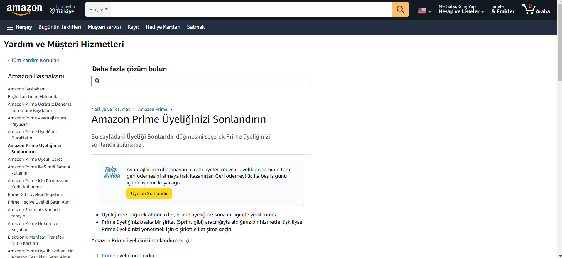 Bilgisayardan Amazon Prime üyeliğinizi nasıl iptal edebilirsiniz amazon prime iptal etme