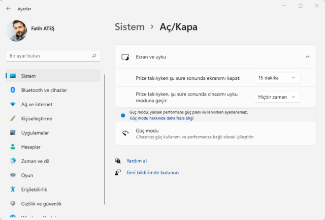 Windows 11 Uyku Modu Kapatma