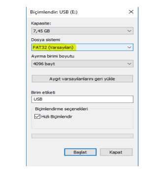 dosya sistemi belirleme