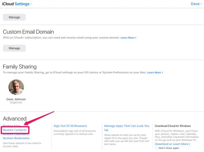 iPhone'da Rehberi iCloud'dan Geri Yükleme