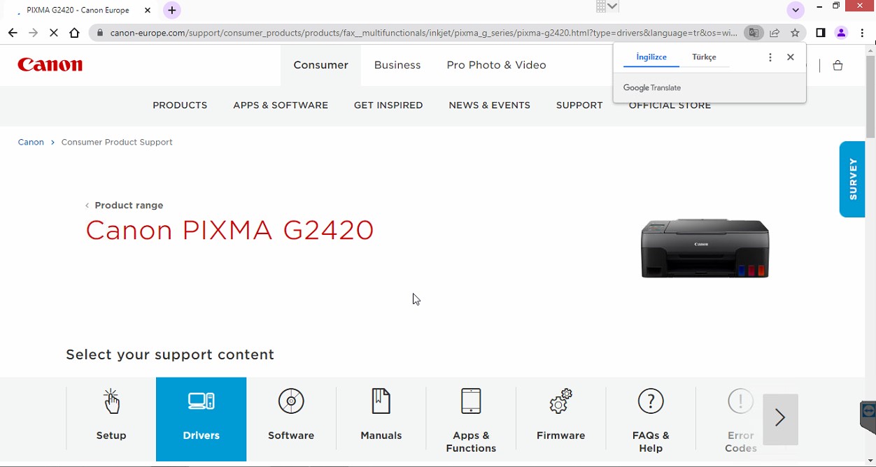 Canon PIXMA G2420 Resmi Web Sayfası