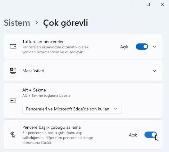 Windows 11 Aero Shake Nasıl Etkinleştirilir