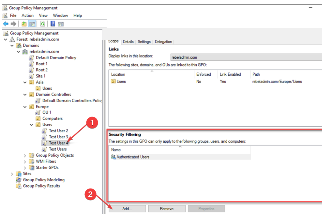 Grup İlkesi Filtreleme işlemi