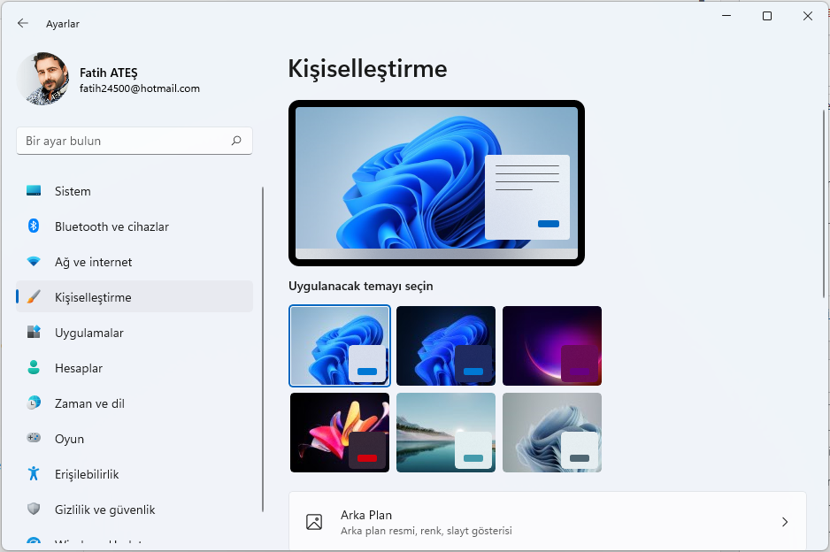 Windows 11 Tema Değiştirme ve Özelleştirme Windows 11 Tema Değiştirme