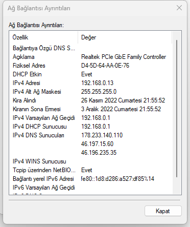Ağ Ayarlarından DNS Sunucusu Nasıl Bulunur