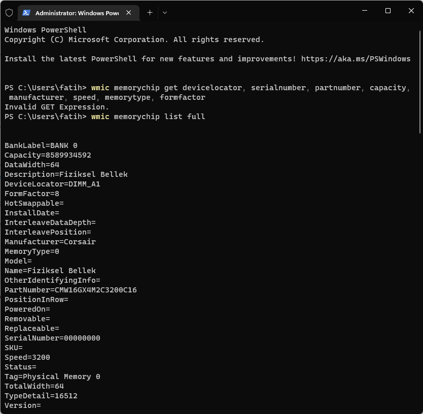 Windows 11 RAM Seri Numarası Öğrenme