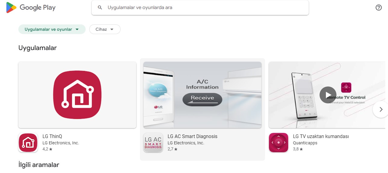 Play Store LG ThinQ Uygulması