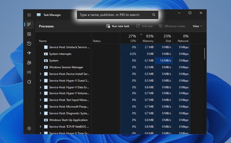 windows11 gorev yoneticisi 2 - Windows 11 görev yöneticisi arama kutusu