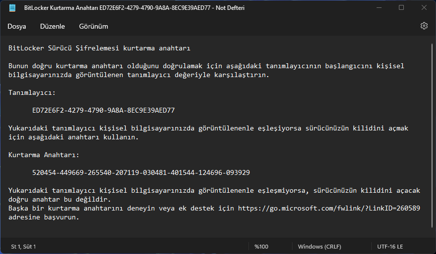 Windows 11 BitLocker Kurtarma Anahtarı Bulma BitLocker Kurtarma Anahtarı